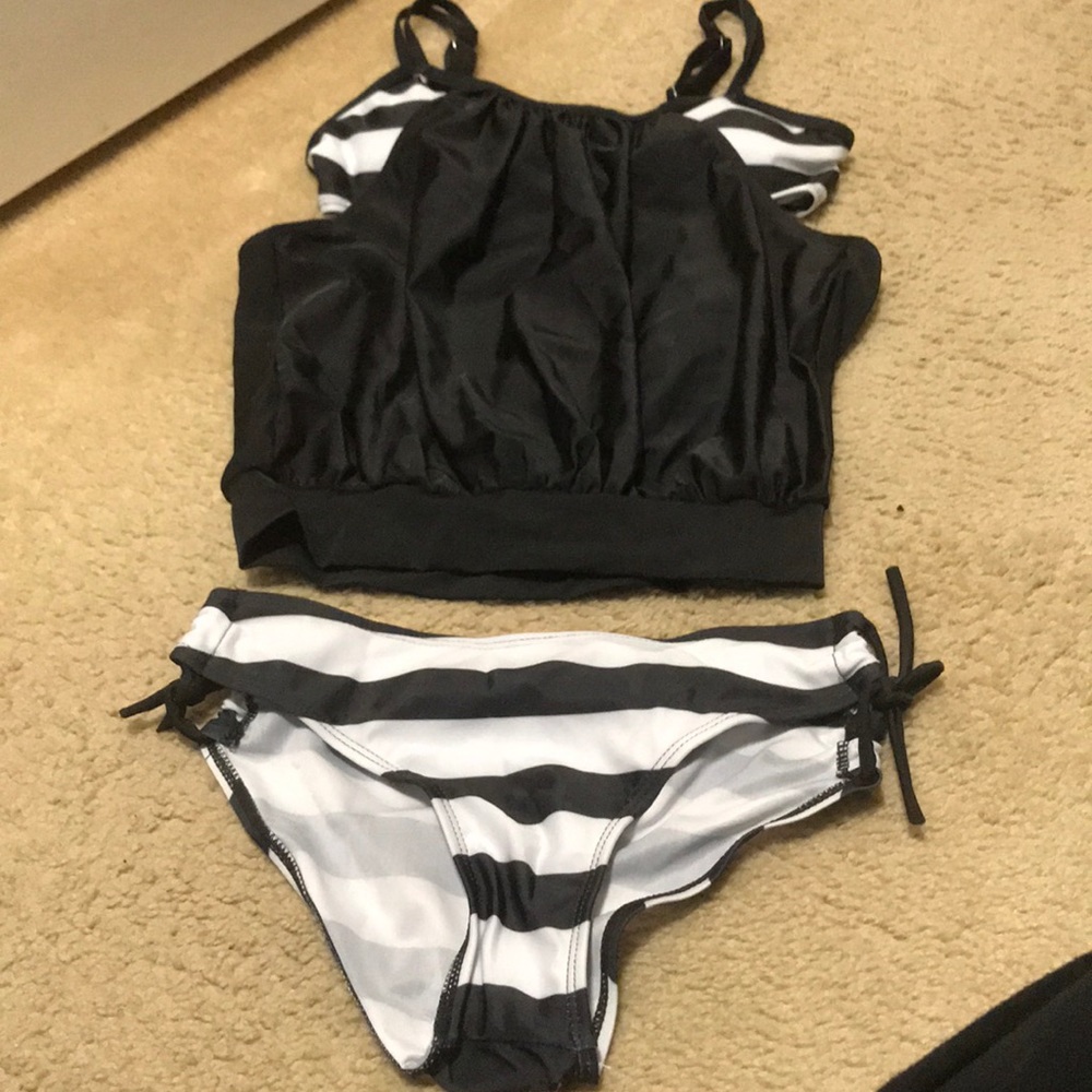 Black and White Bikini with halter top